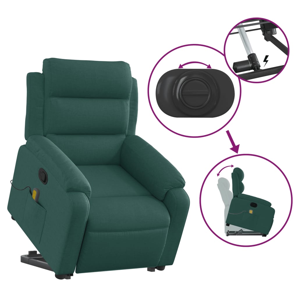 Fauteuil inclinable de massage Vert foncé Tissu Fauteuils vidaXL   