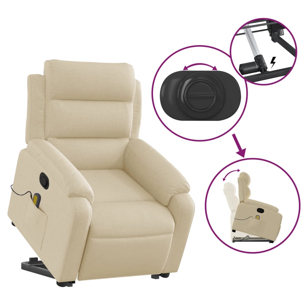 Fauteuil inclinable de massage Crème Tissu Fauteuils vidaXL   