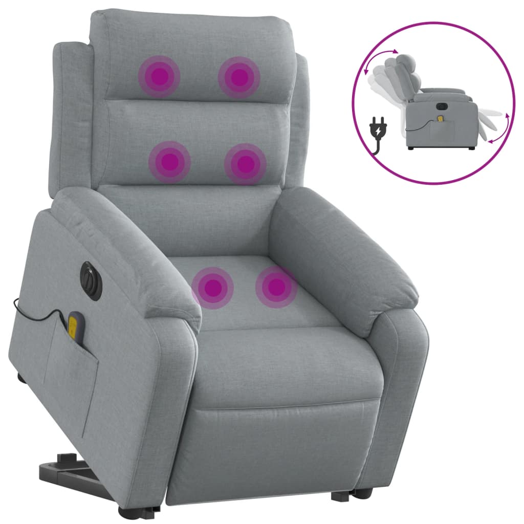 Fauteuil inclinable de massage électrique Gris clair Tissu Fauteuils vidaXL   