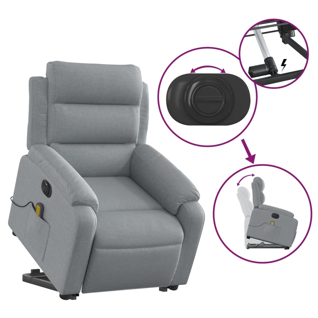 Fauteuil inclinable de massage électrique Gris clair Tissu Fauteuils vidaXL   