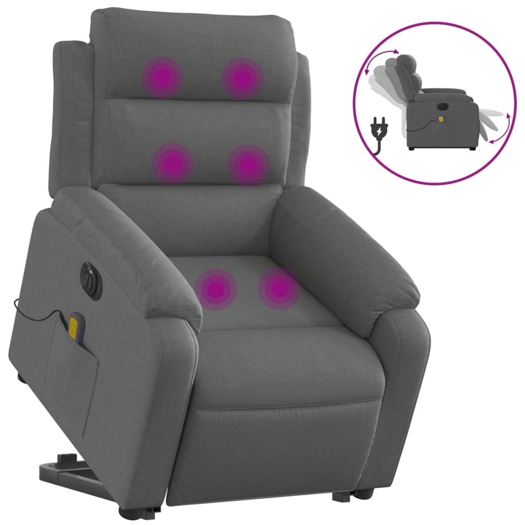 Fauteuil inclinable de massage électrique Gris foncé Tissu Fauteuils vidaXL   