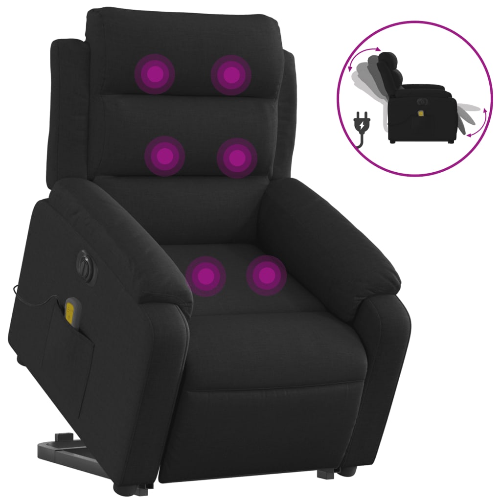 Fauteuil inclinable de massage électrique Noir Tissu Fauteuils vidaXL   