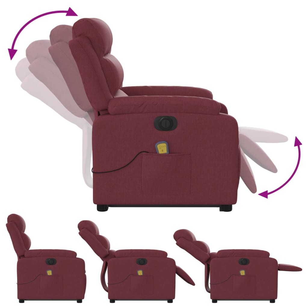 Fauteuil inclinable de massage électrique Rouge bordeaux Tissu Fauteuils vidaXL   