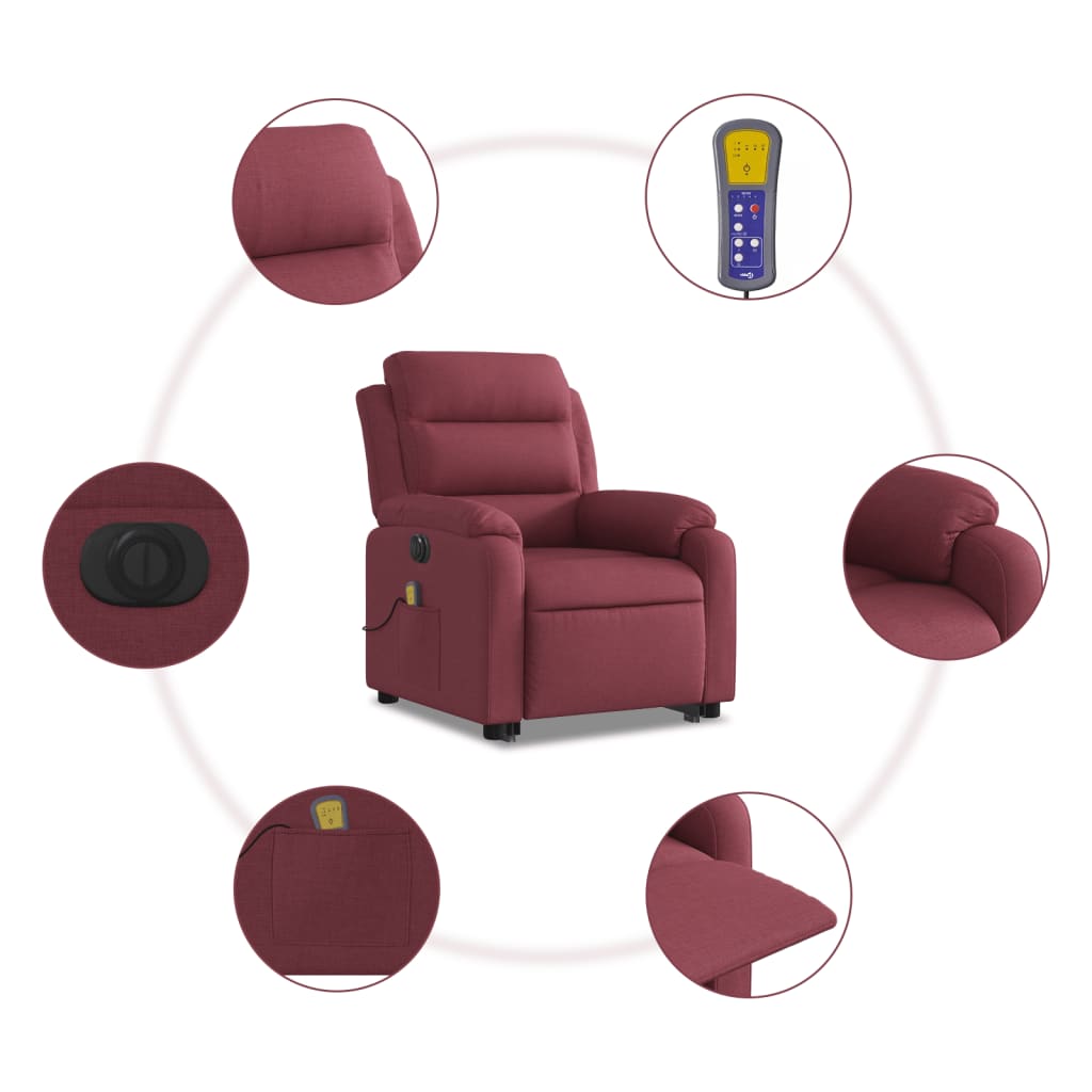 Fauteuil inclinable de massage électrique Rouge bordeaux Tissu Fauteuils vidaXL   