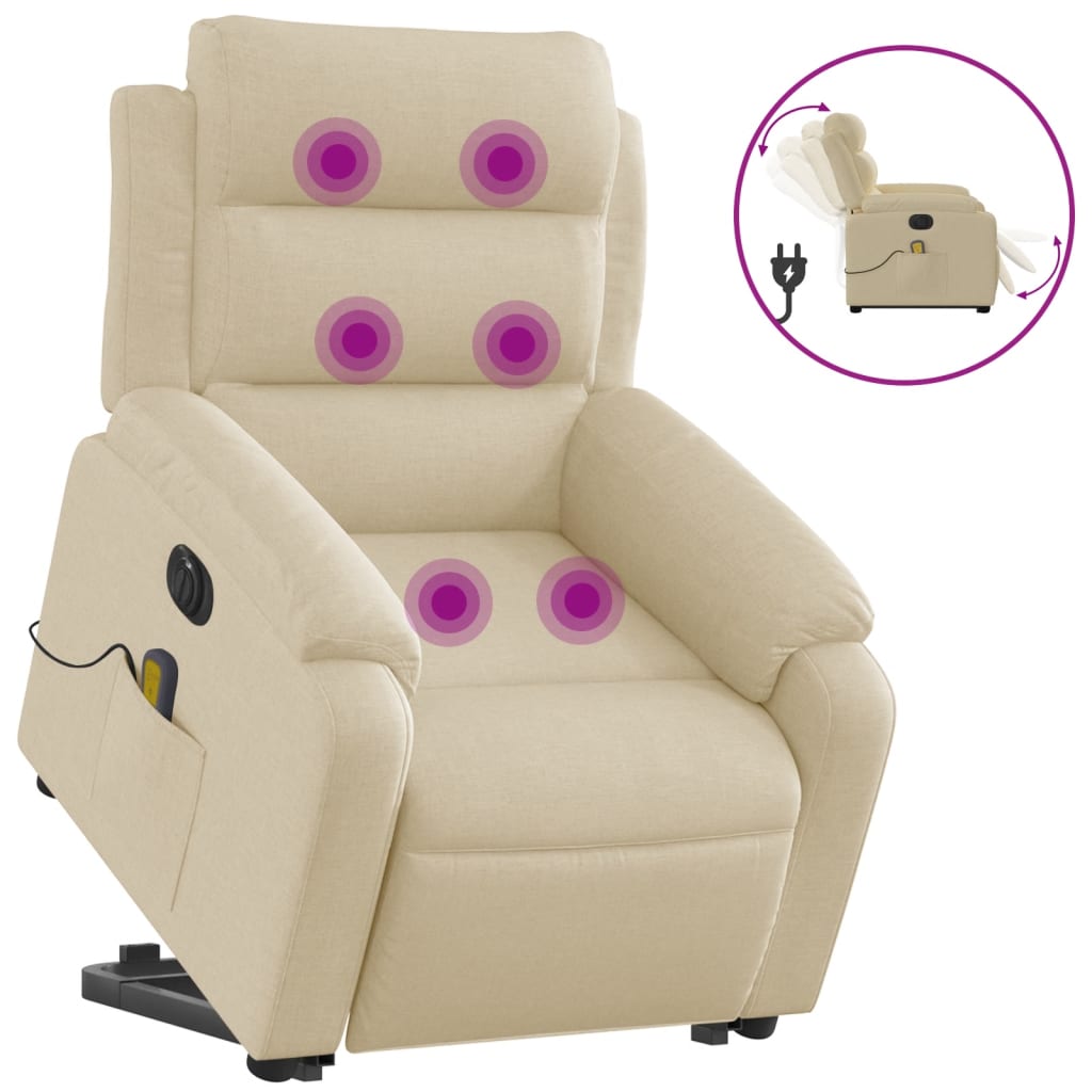 Fauteuil inclinable de massage électrique Crème Tissu Fauteuils vidaXL   