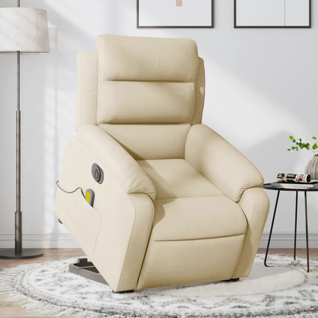 Fauteuil inclinable de massage électrique Crème Tissu Fauteuils vidaXL   