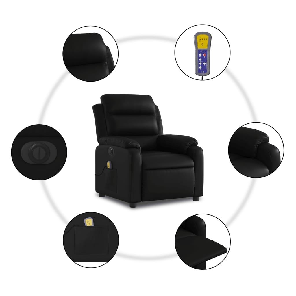 Fauteuil de massage inclinable électrique noir similicuir Fauteuils vidaXL   