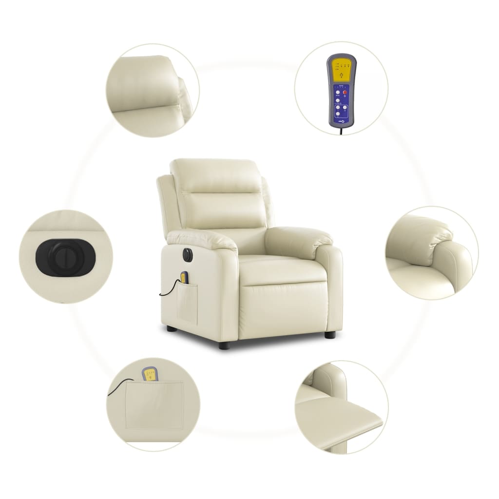 Fauteuil de massage inclinable électrique crème similicuir Fauteuils vidaXL   