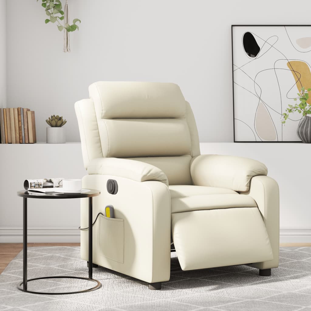 Fauteuil de massage inclinable électrique crème similicuir Fauteuils vidaXL   