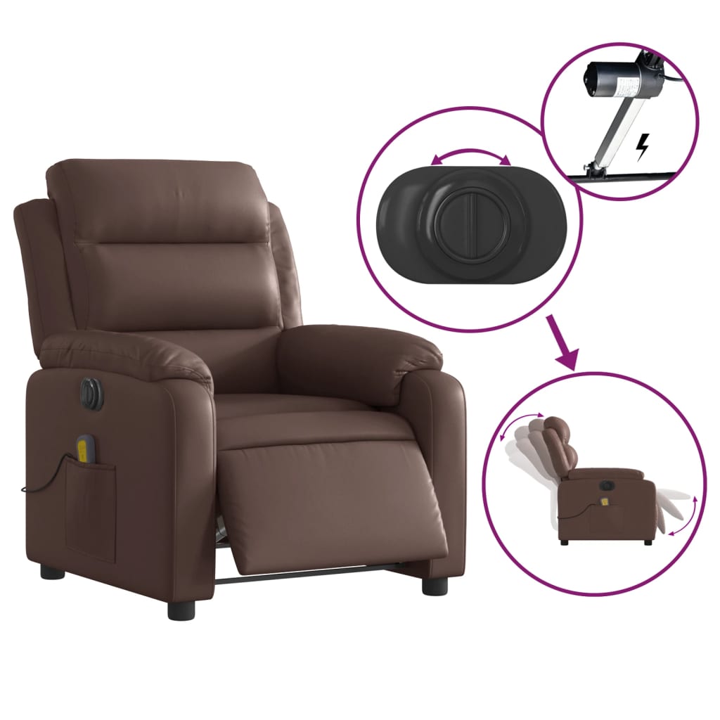 Fauteuil de massage inclinable électrique marron similicuir Fauteuils vidaXL