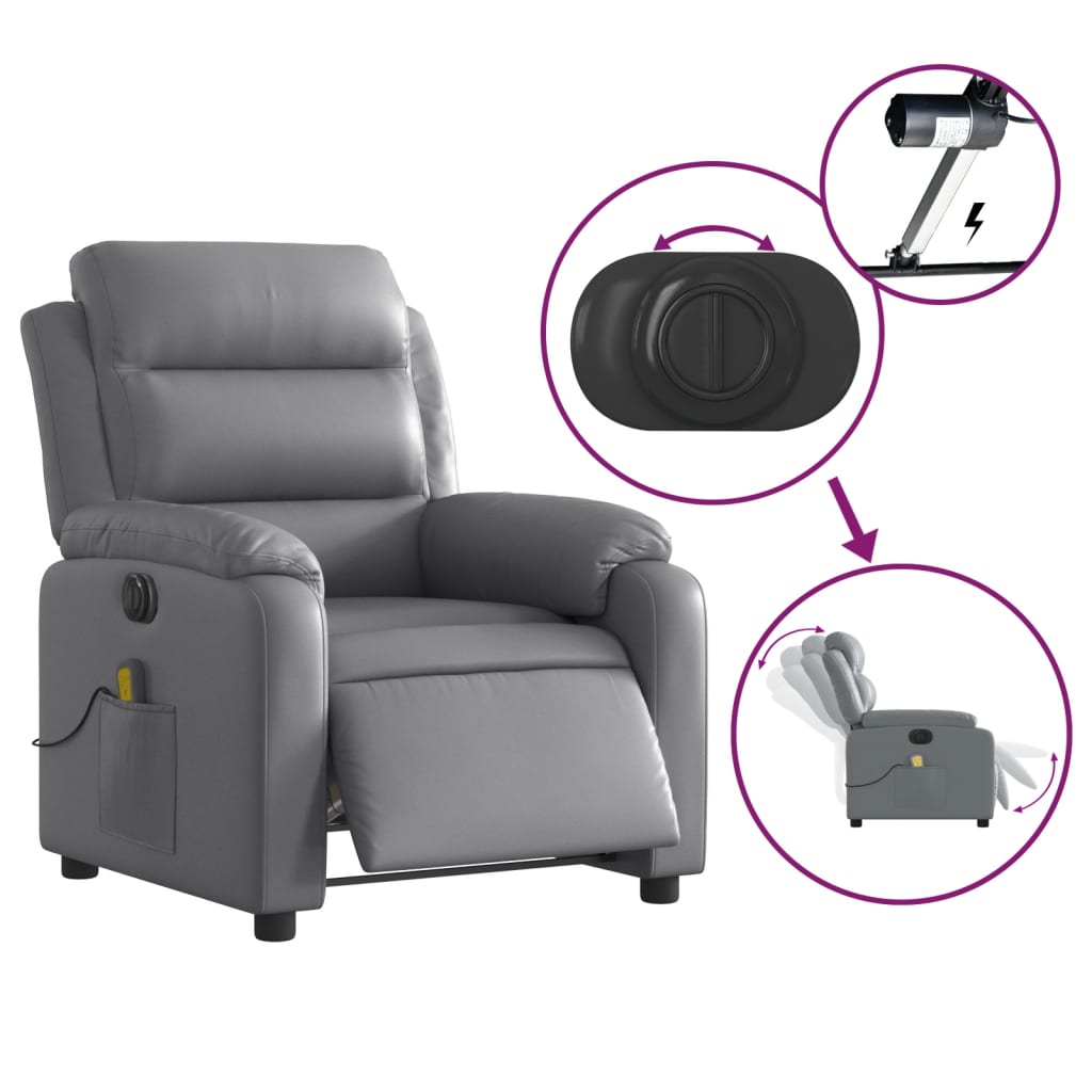 Fauteuil de massage inclinable électrique gris similicuir Fauteuils vidaXL   