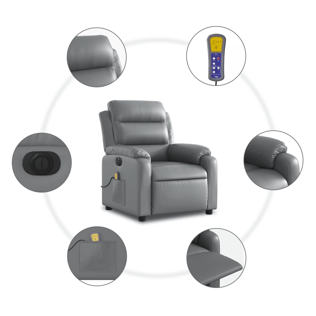 Fauteuil de massage inclinable électrique gris similicuir Fauteuils vidaXL   