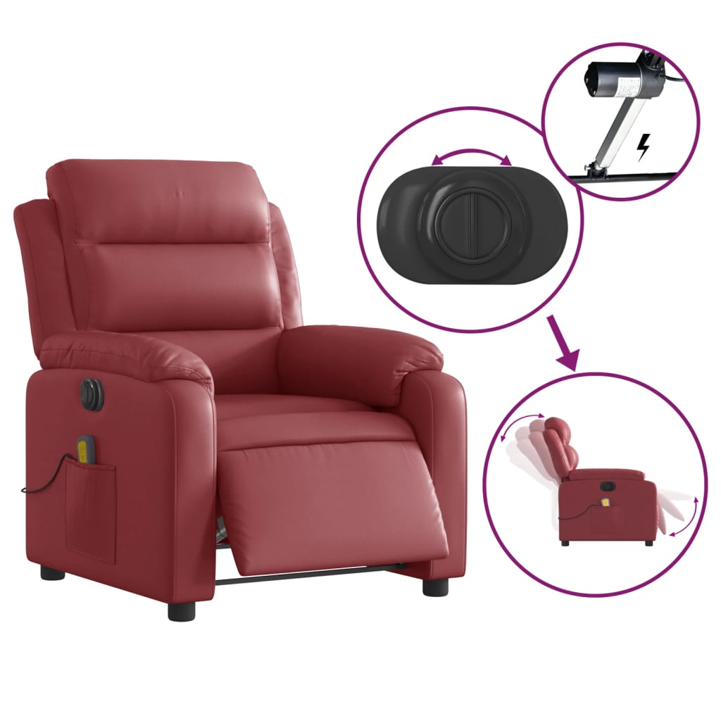 Fauteuil de massage inclinable électrique rouge bordeaux - Xios Store SNC