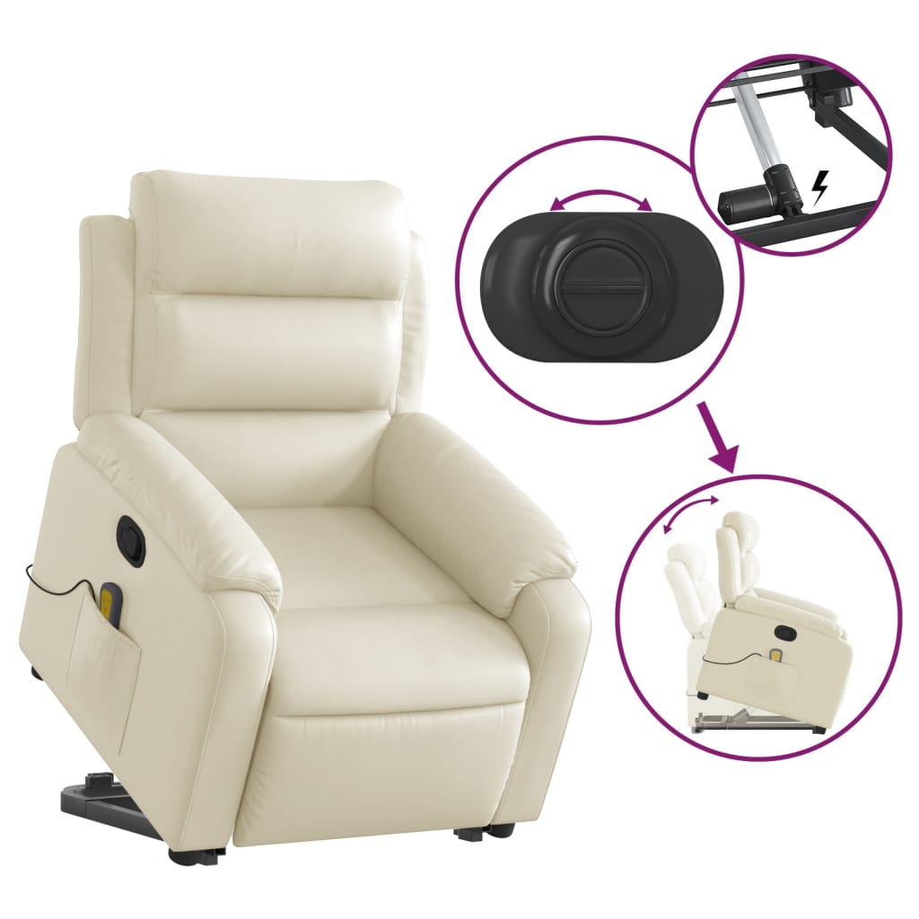 Fauteuil inclinable de massage Crème Similicuir Fauteuils vidaXL   