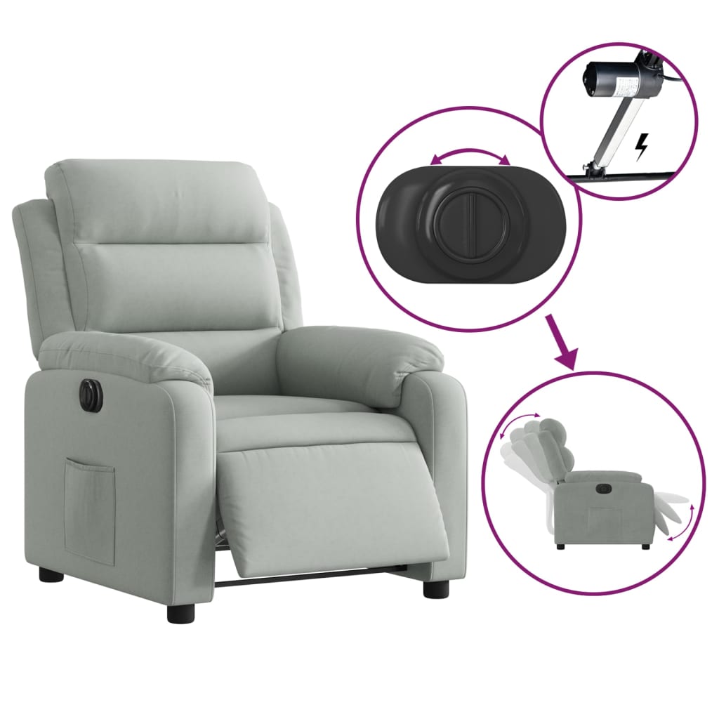 Fauteuil inclinable électrique gris clair velours Fauteuils vidaXL   