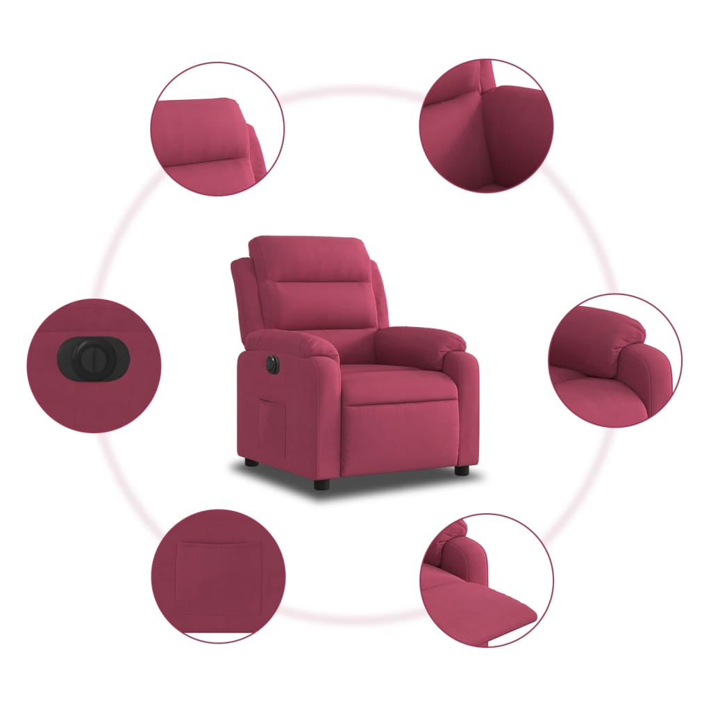 Fauteuil inclinable électrique rouge bordeaux velours - Xios Store SNC