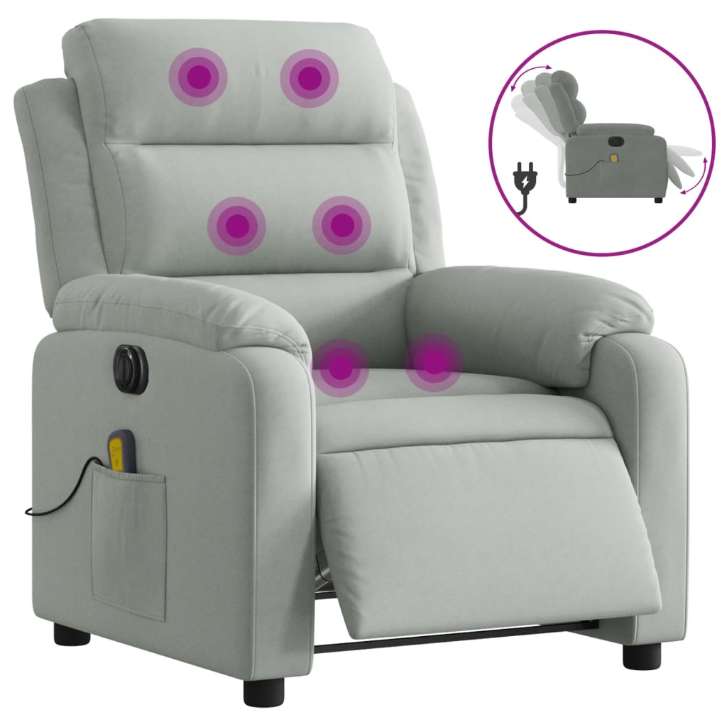 Fauteuil inclinable électrique de massage gris clair velours Fauteuils vidaXL   