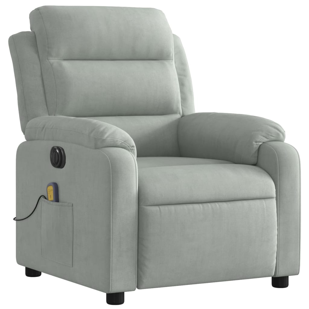 Fauteuil inclinable électrique de massage gris clair velours Fauteuils vidaXL   