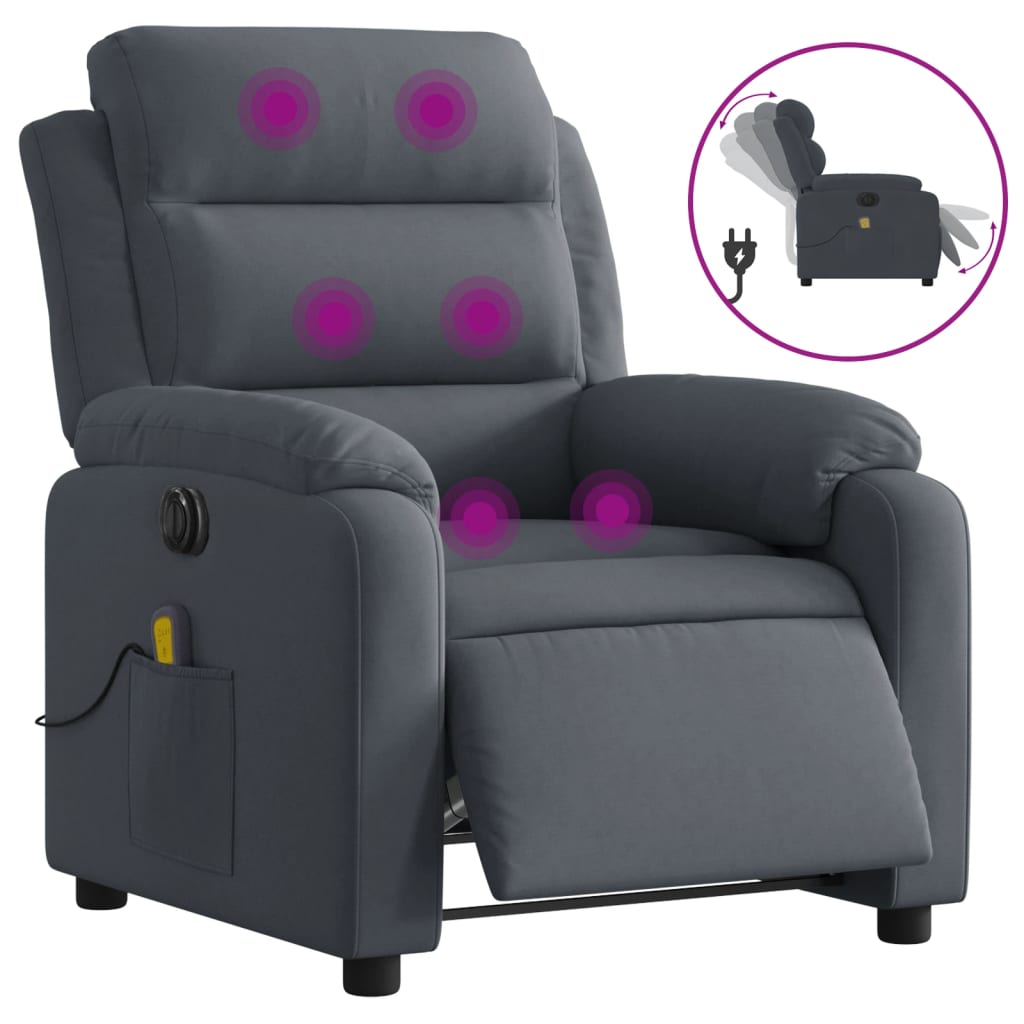 Fauteuil inclinable de massage électrique gris foncé velours Fauteuils vidaXL   