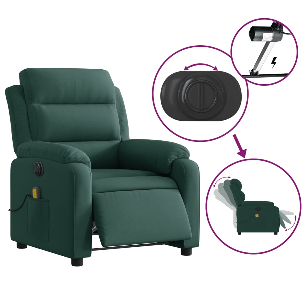 Fauteuil inclinable de massage électrique vert foncé velours Fauteuils vidaXL   