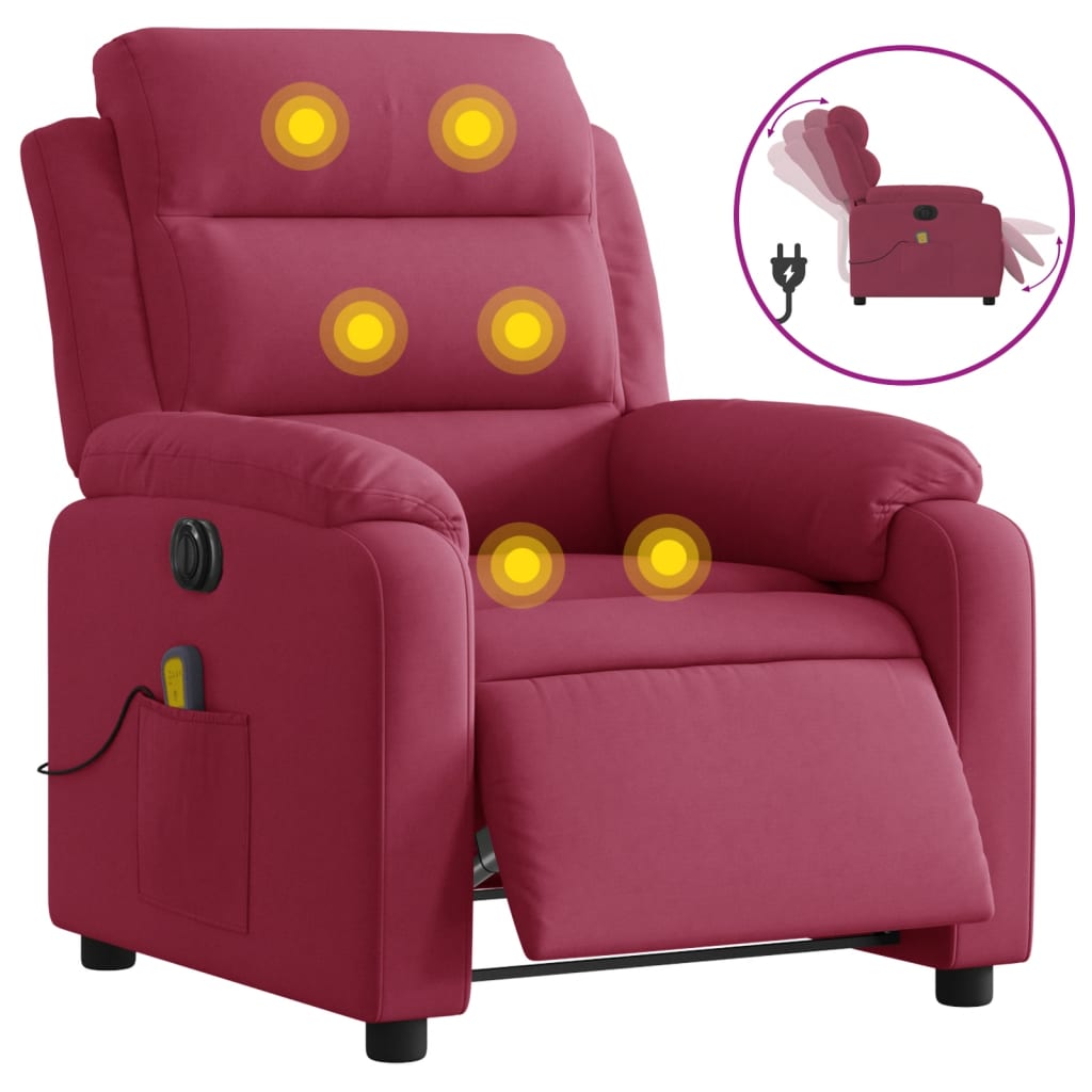 Fauteuil inclinable massage électrique rouge bordeaux velours Fauteuils vidaXL   