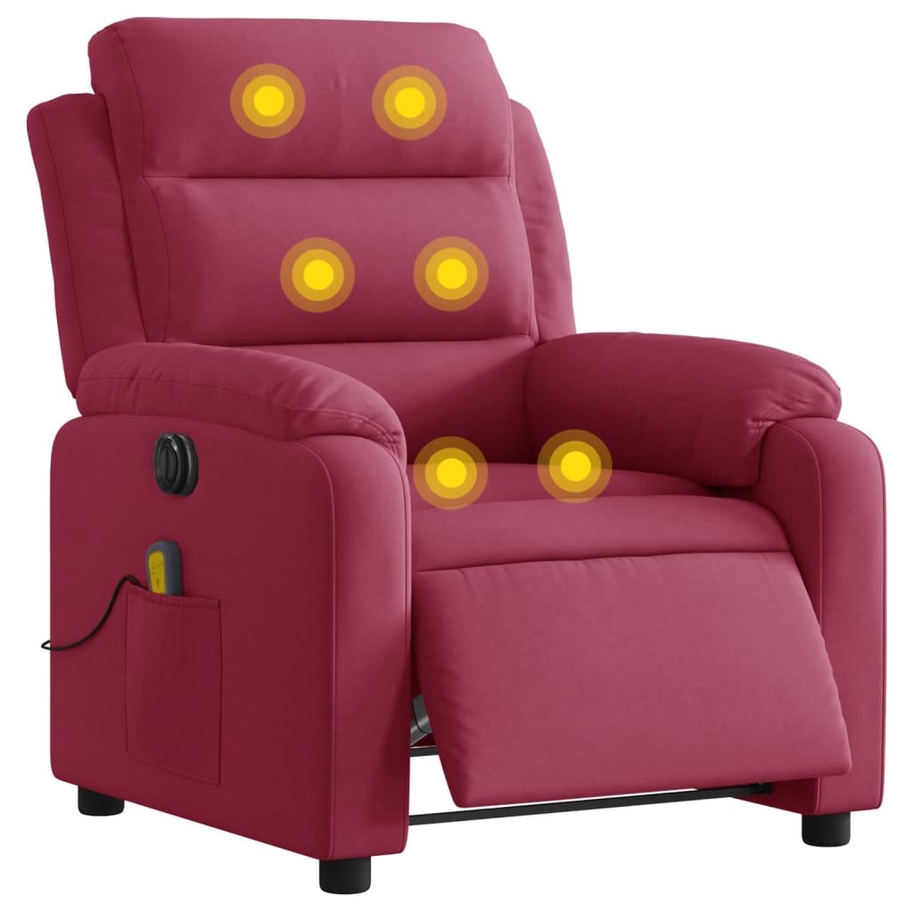 Fauteuil inclinable massage électrique rouge bordeaux velours Fauteuils vidaXL   