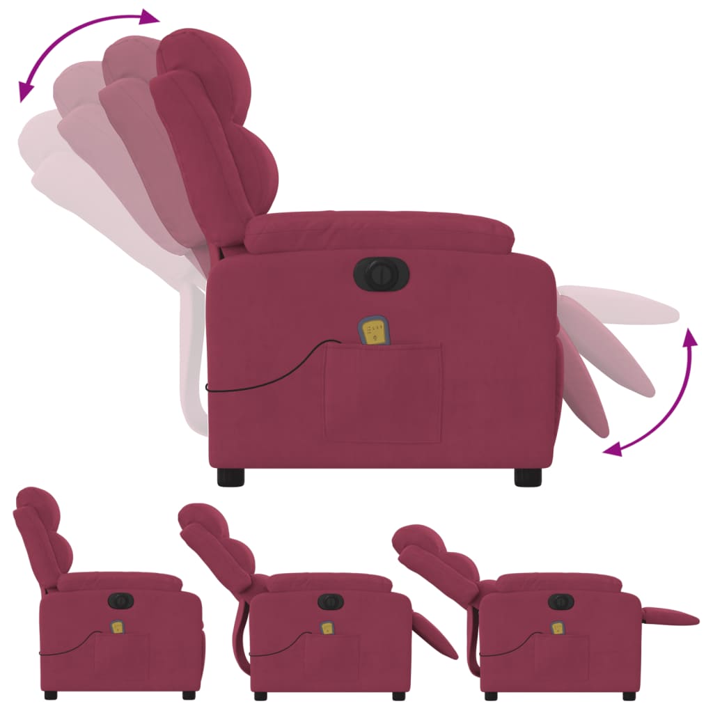 Fauteuil inclinable massage électrique rouge bordeaux velours Fauteuils vidaXL   