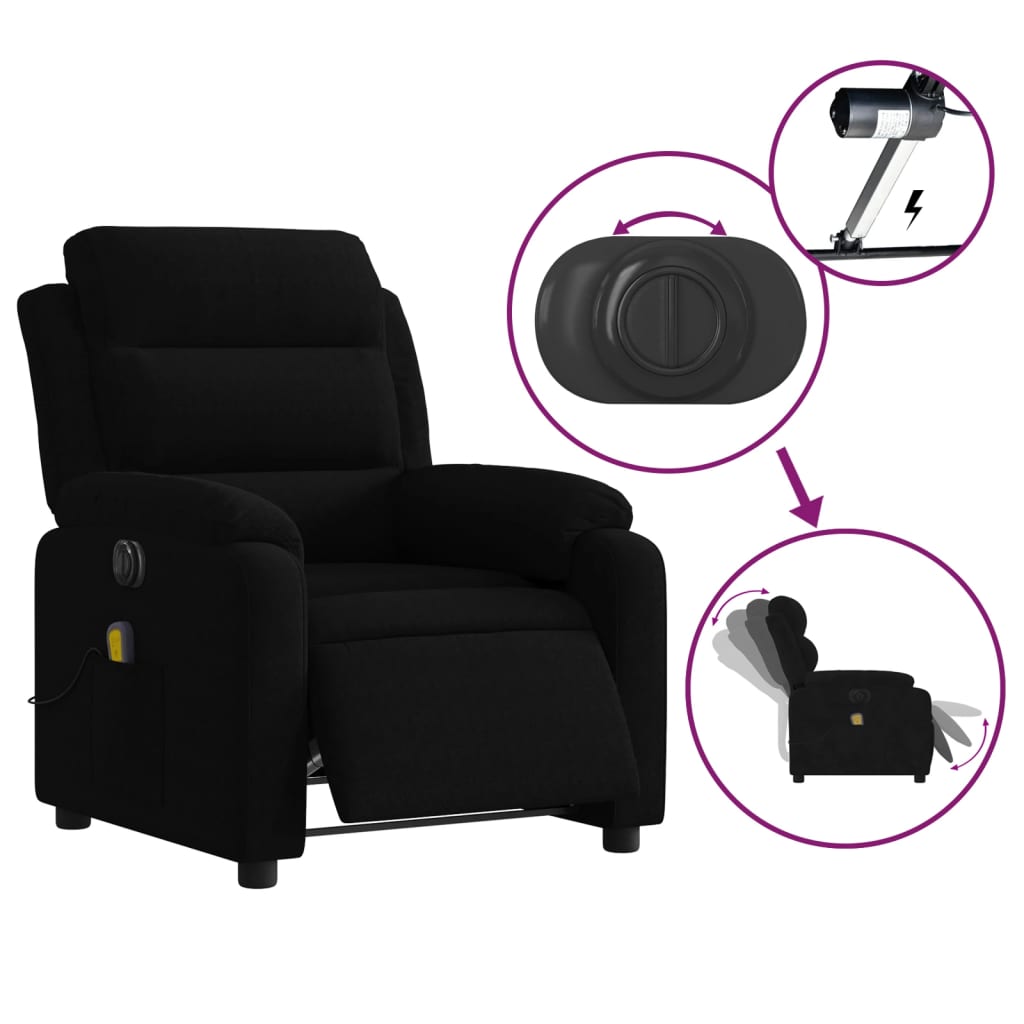 Fauteuil inclinable de massage électrique noir velours Fauteuils vidaXL   