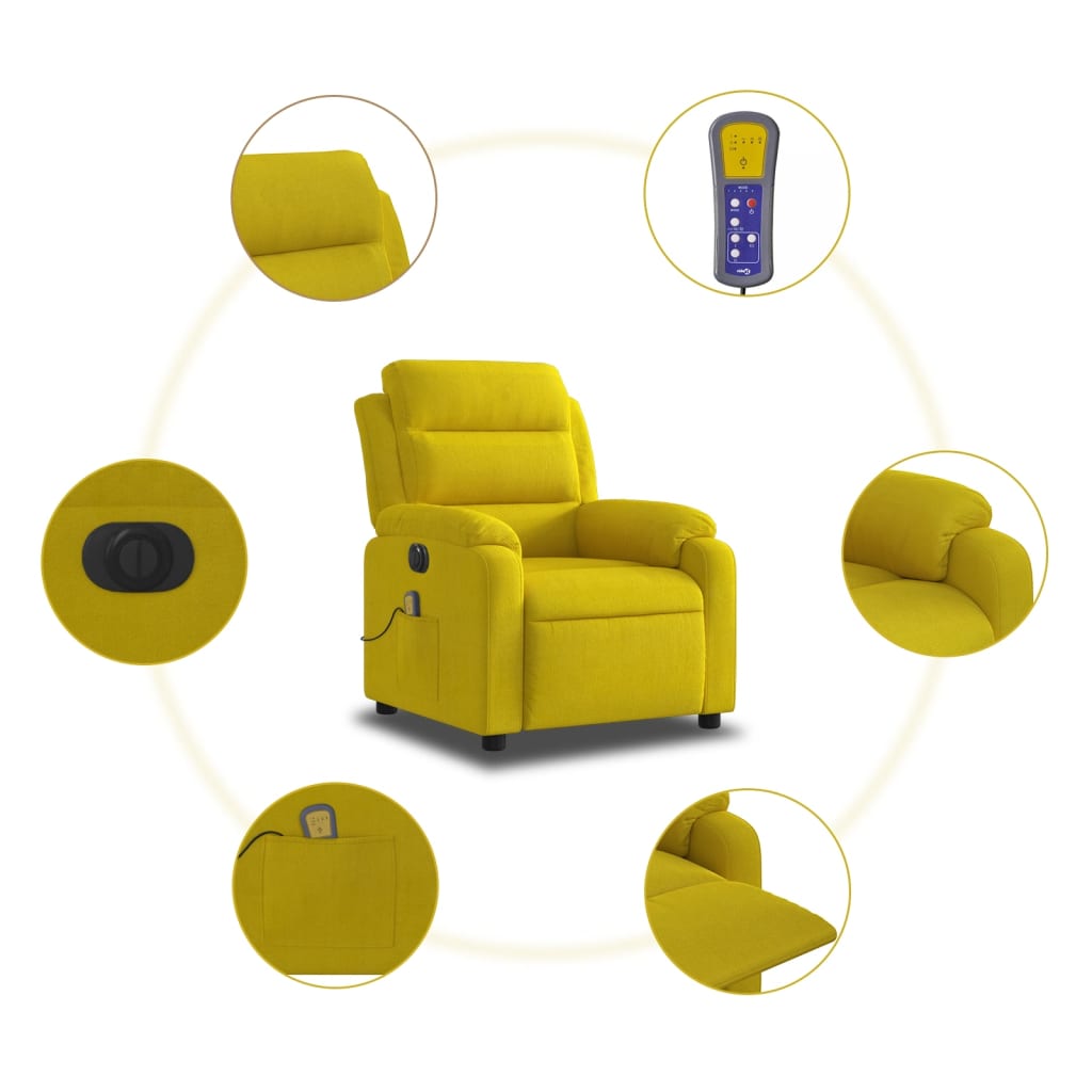 Fauteuil inclinable de massage électrique jaune velours Fauteuils vidaXL   