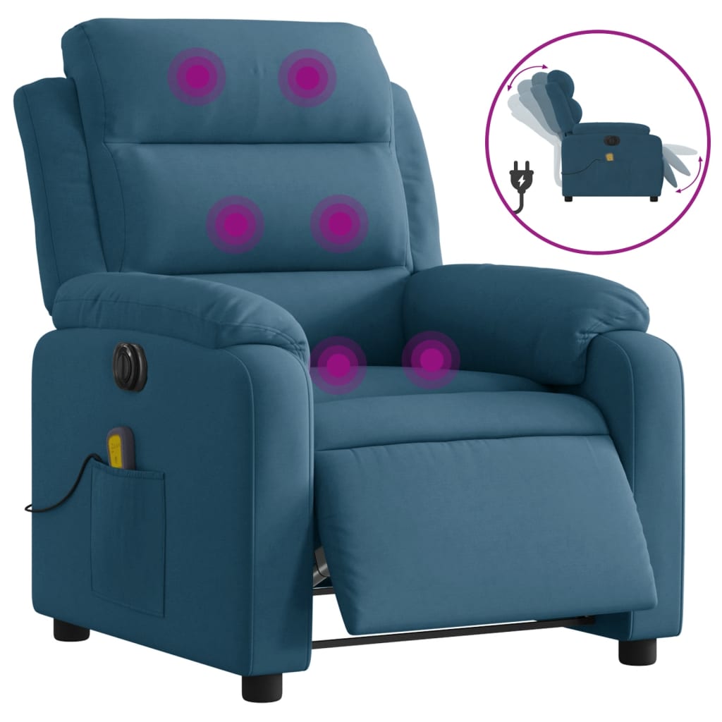 Fauteuil inclinable de massage électrique bleu velours Fauteuils vidaXL   