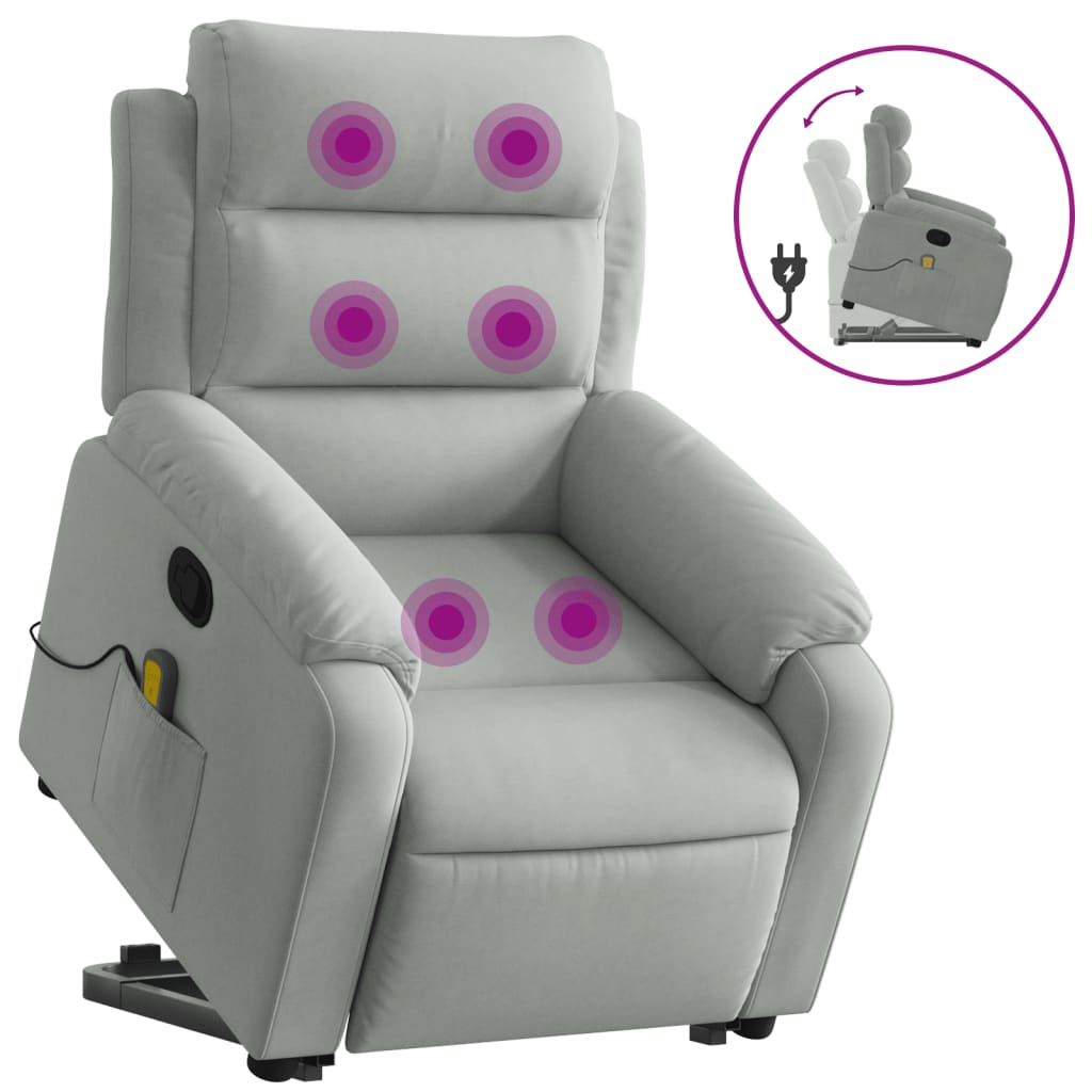 Fauteuil de massage inclinable Gris clair Velours Fauteuils vidaXL   