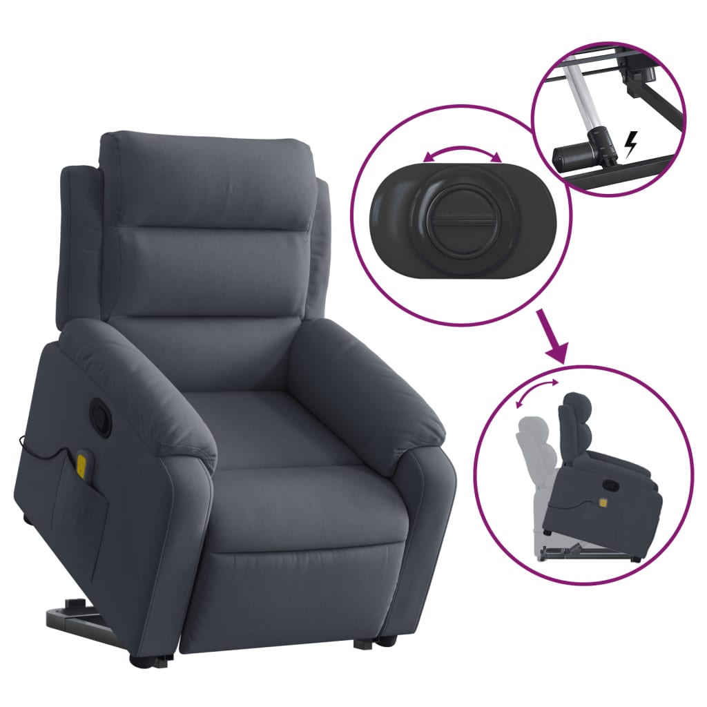 Fauteuil de massage inclinable Gris foncé Velours Fauteuils vidaXL   