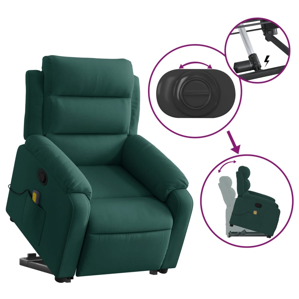 Fauteuil de massage inclinable Vert foncé Velours Fauteuils vidaXL   