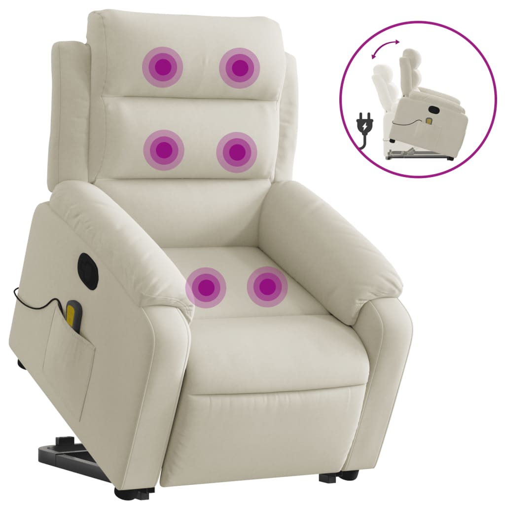 Fauteuil de massage inclinable Crème Velours Fauteuils vidaXL   