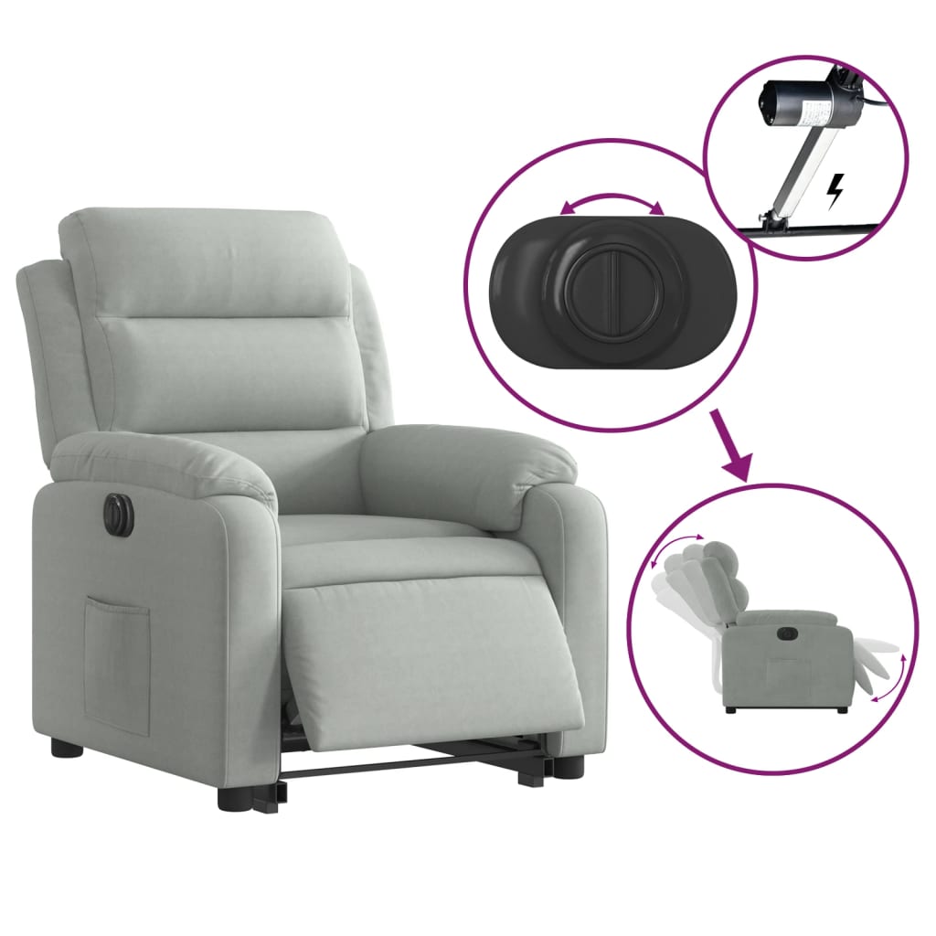 Fauteuil inclinable électrique gris clair velours Fauteuils vidaXL   