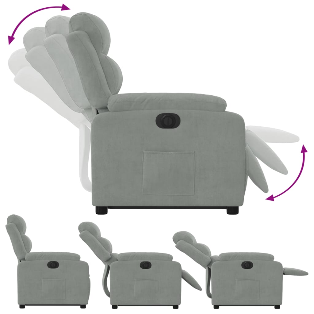 Fauteuil inclinable électrique gris clair velours Fauteuils vidaXL   