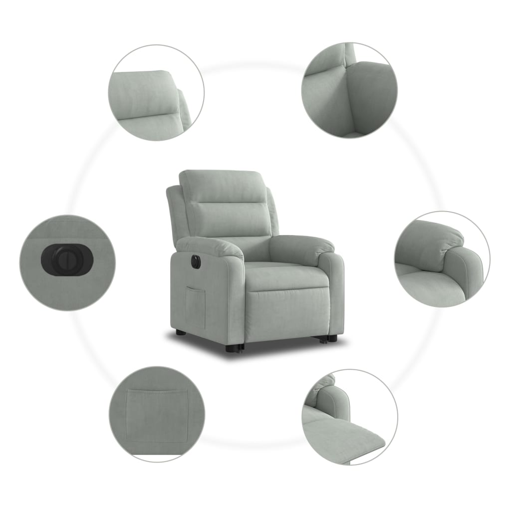 Fauteuil inclinable électrique gris clair velours Fauteuils vidaXL   