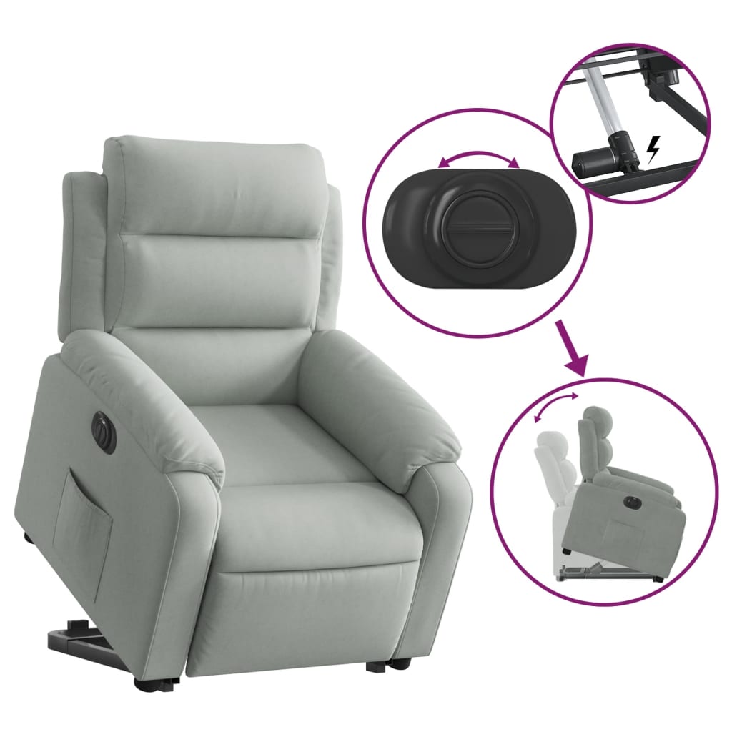 Fauteuil inclinable électrique gris clair velours Fauteuils vidaXL   