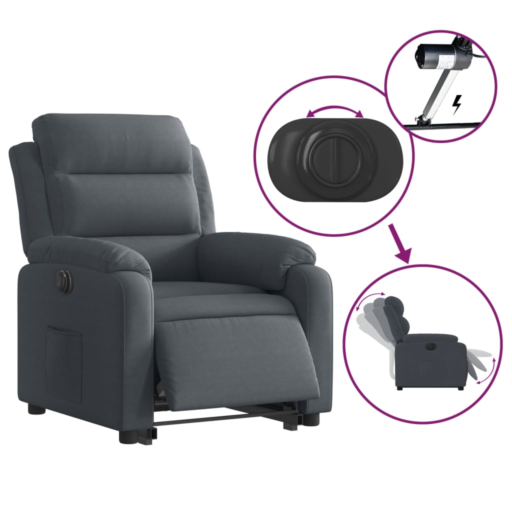 Fauteuil inclinable électrique gris foncé velours Fauteuils vidaXL   