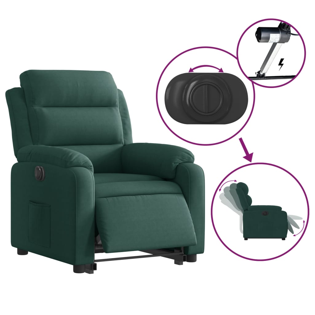 Fauteuil inclinable électrique vert foncé velours Fauteuils vidaXL   