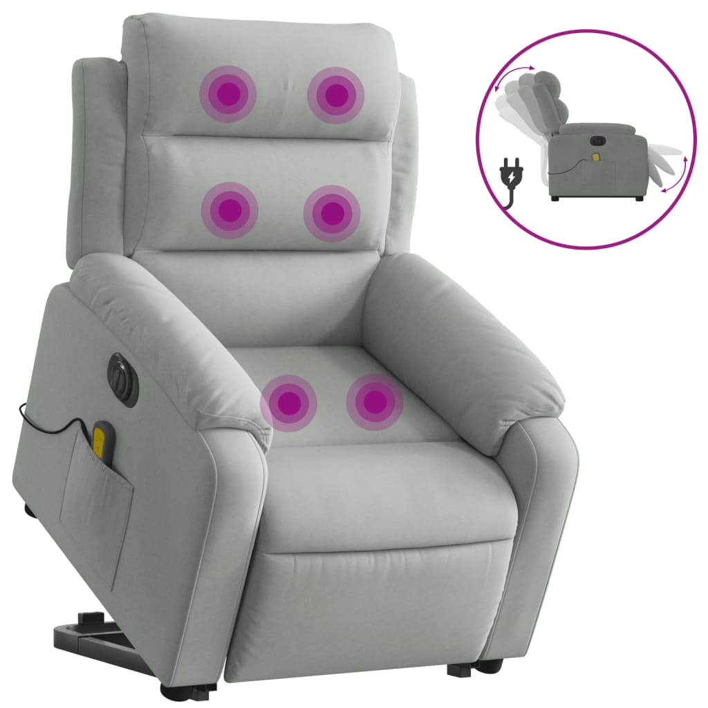 Fauteuil inclinable de massage électrique gris clair velours Fauteuils vidaXL   