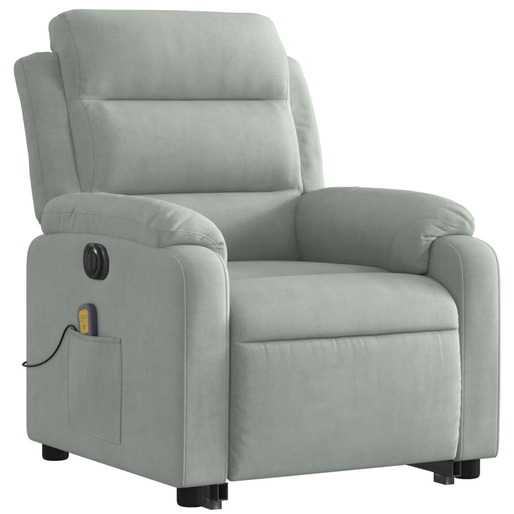 Fauteuil inclinable de massage électrique gris clair velours Fauteuils vidaXL   