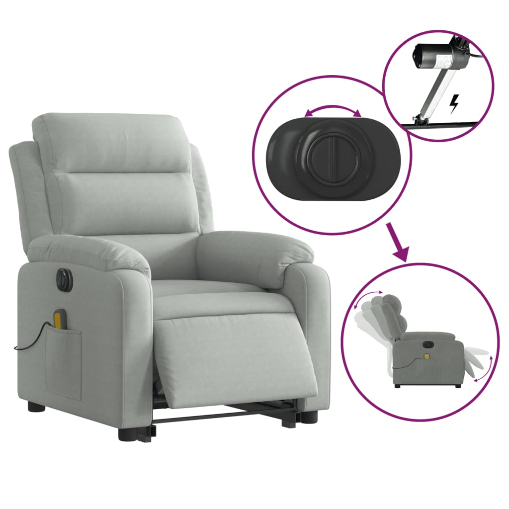 Fauteuil inclinable de massage électrique gris clair velours Fauteuils vidaXL   