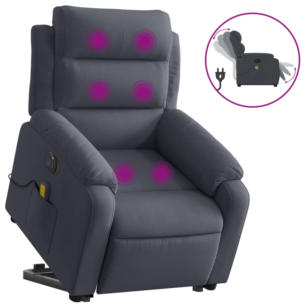 Fauteuil inclinable de massage électrique gris foncé velours Fauteuils vidaXL   