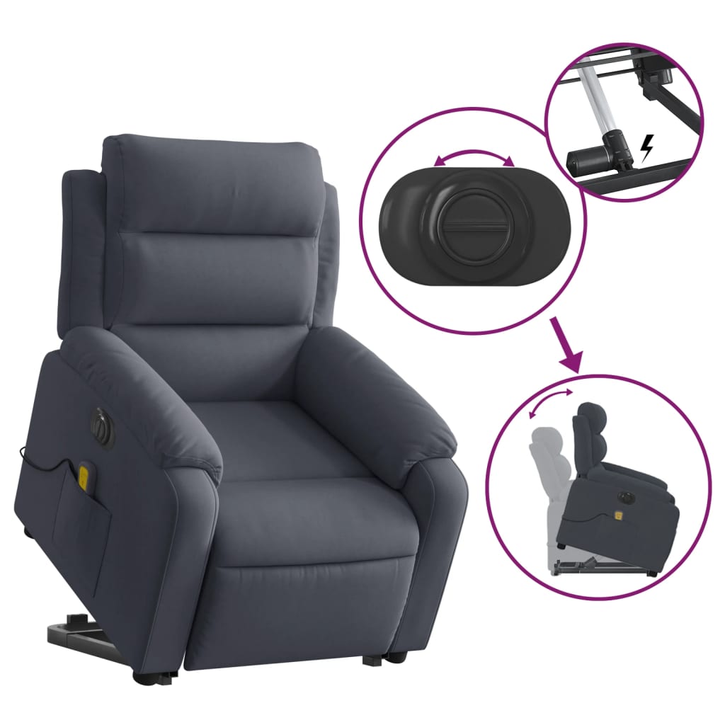 Fauteuil inclinable de massage électrique gris foncé velours Fauteuils vidaXL   