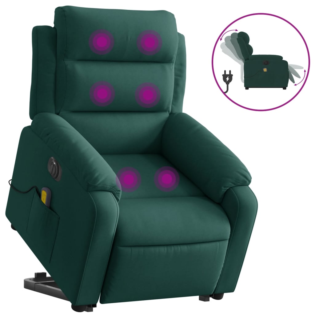 Fauteuil inclinable de massage électrique vert foncé velours Fauteuils vidaXL   