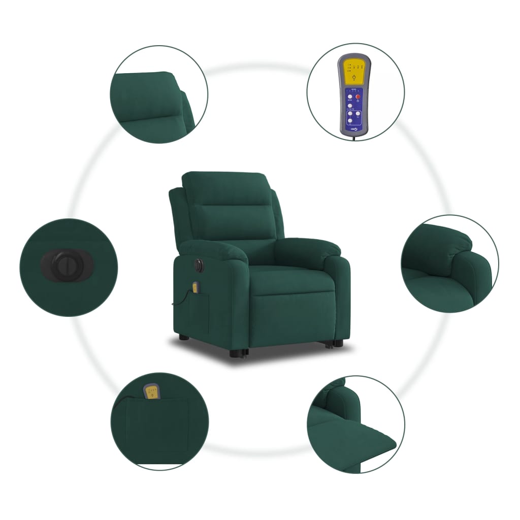 Fauteuil inclinable de massage électrique vert foncé velours Fauteuils vidaXL   