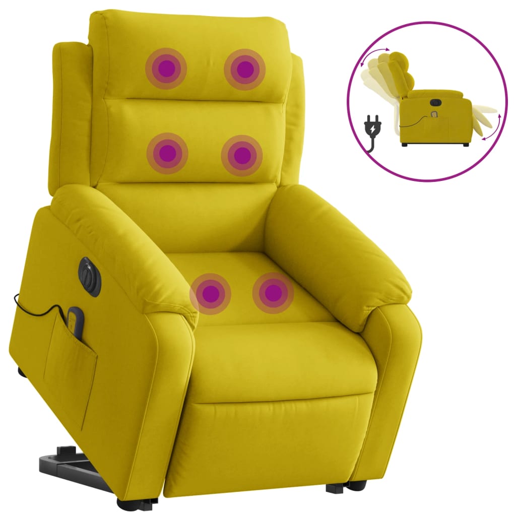 Fauteuil inclinable de massage électrique jaune velours Fauteuils vidaXL   