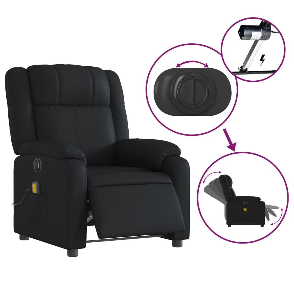 Fauteuil de massage inclinable électrique noir similicuir Fauteuils vidaXL   