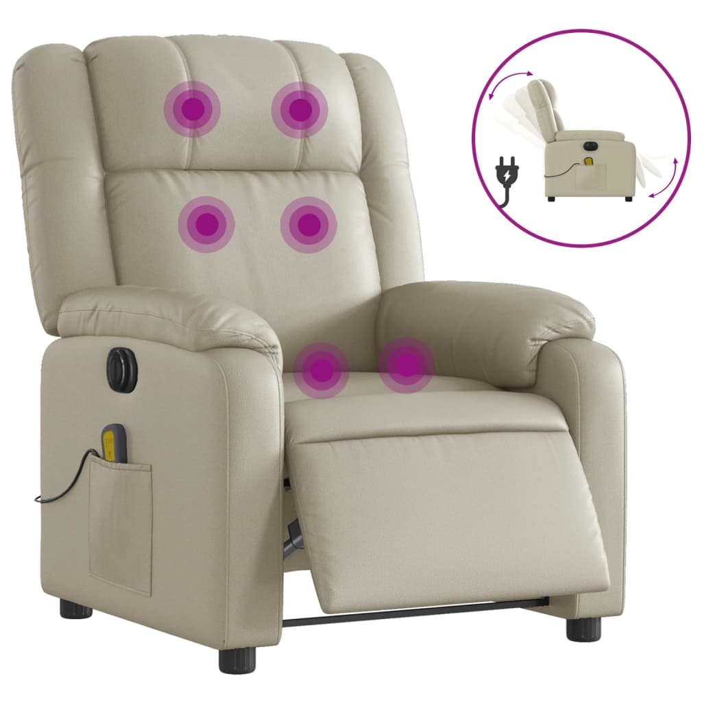 Fauteuil de massage inclinable électrique crème similicuir Fauteuils vidaXL   